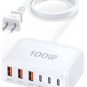USB C Charger Block, 100W GaN 6 Port PD USB C QC USB A Wall Charger Adapter Plug Cube, Super Fast Type C Charging Station Hub for iPhone 17 16 15 14 13 Pro Max iPad Samsung Pixel 5ft Extension Cord